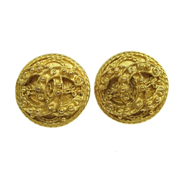 Chanel Button Earrings Clip-On Gold 94A 13861 - Picture 1 of 4